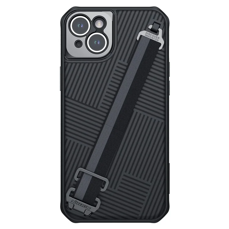 Nillkin TPU + PC Hybrid Case Para Iphone 14 Plus, Stripe Design Teléfono de Protección Anti-scratch Con Correa de Mano Desmontable - Negro