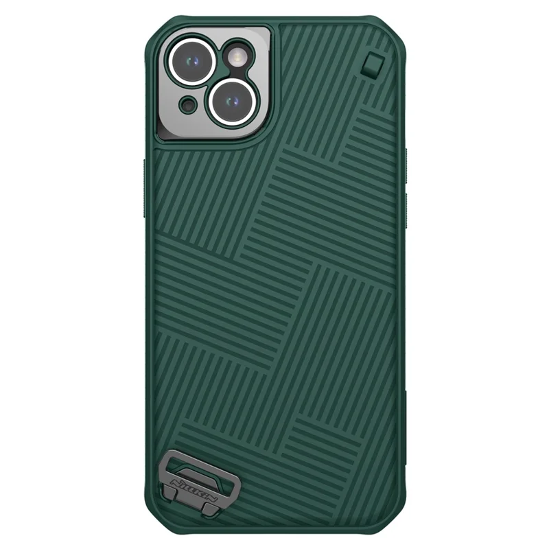 NILLKIN TPU + PC Hybrid Case for iPhone 14 Plus, Stripe Design Anti-scratch Protective Phone Cover with Detachable Hand Strap - Green