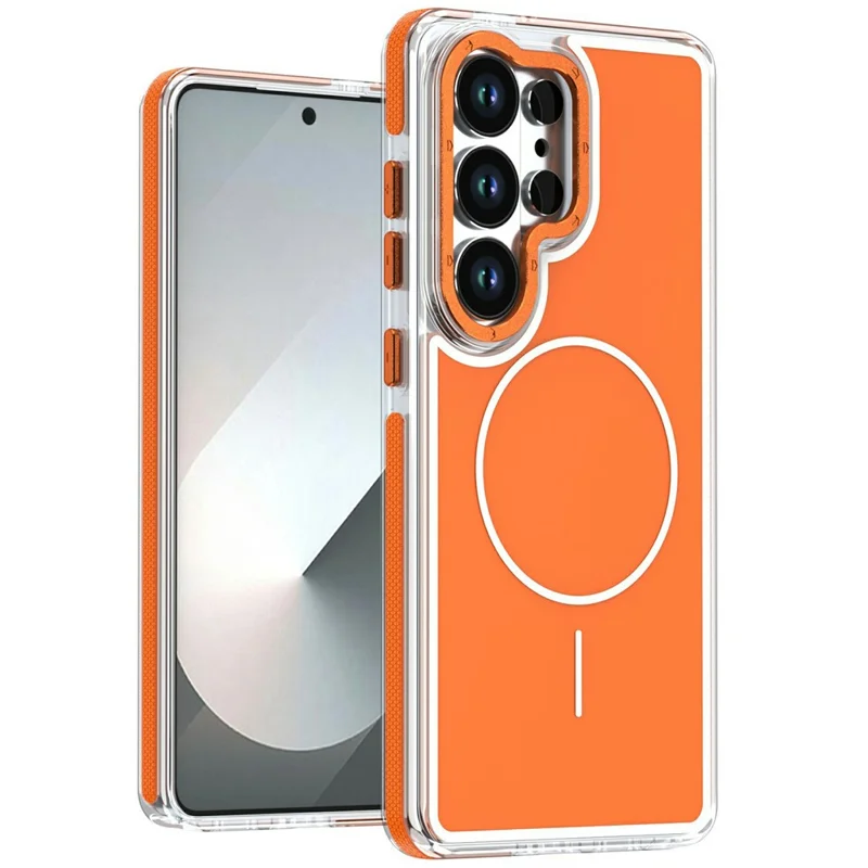 For Samsung Galaxy S24 Ultra Magnetic Case Dual Color Shockproof TPU PC Phone Cover - Orange