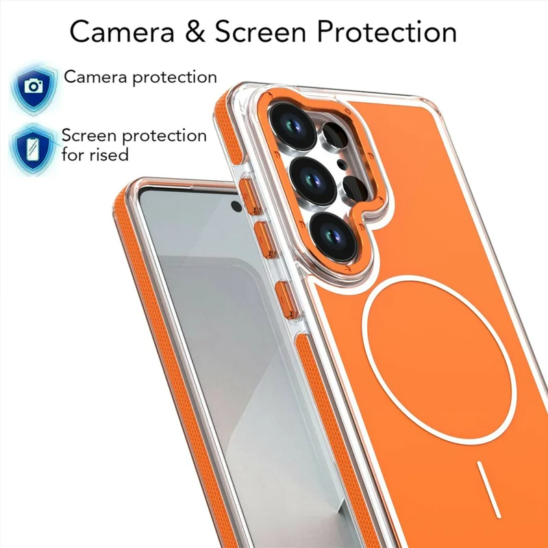 For Samsung Galaxy S24 Ultra Magnetic Case Dual Color Shockproof TPU PC Phone Cover - Orange