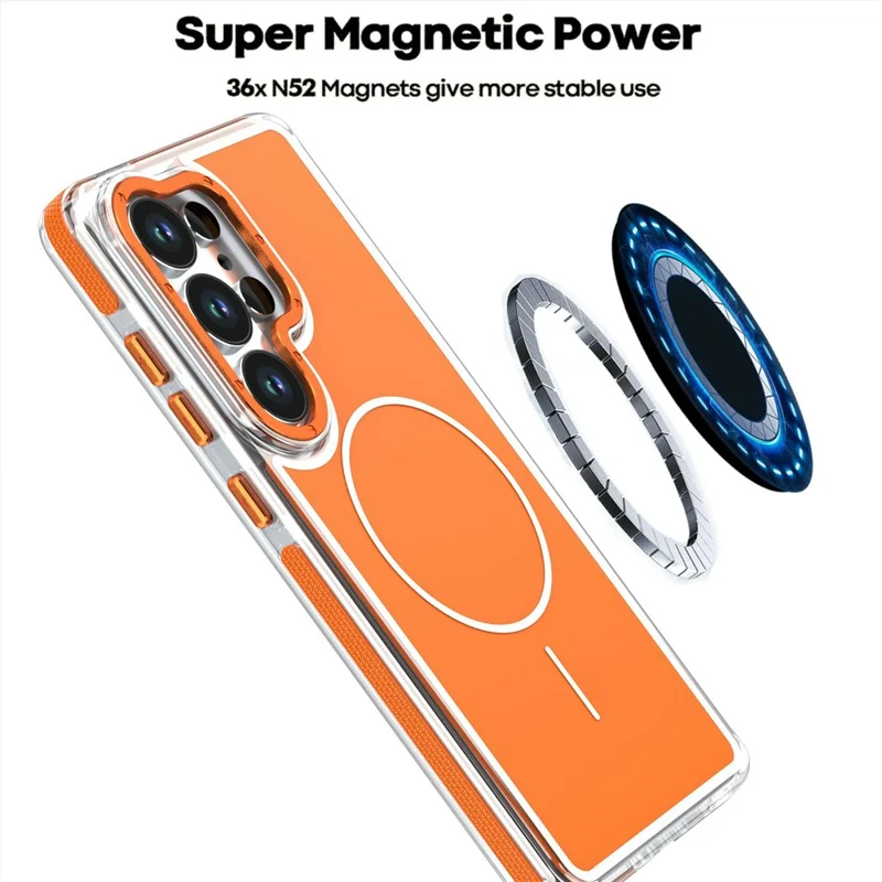 For Samsung Galaxy S24 Ultra Magnetic Case Dual Color Shockproof TPU PC Phone Cover - Orange