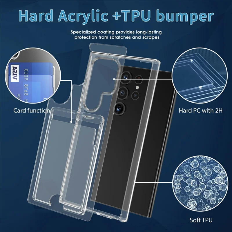 Für Samsung Galaxy S26 Ultra Hülle TPU + PC + Acryl Handy-Schutzhülle mit Kartenfach - Transparent