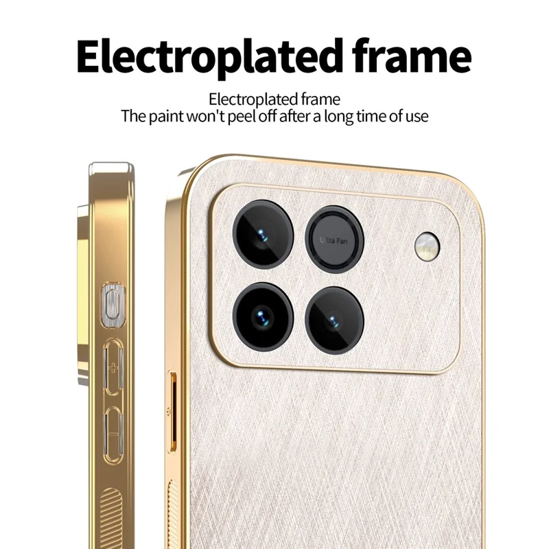 KADEM Phone Case For Honor Win 5G  /  Win RT 5G Electroplating Silk Texture PU + TPU Phone Back Cover - Gold
