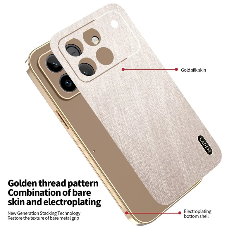 KADEM Phone Case For Honor Win 5G  /  Win RT 5G Electroplating Silk Texture PU + TPU Phone Back Cover - Gold