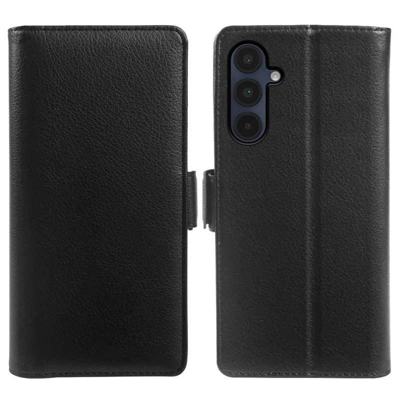 For Samsung Galaxy A16 5G  /  A16 4G Wallet Case with Dual Magnetic Clasp Litchi Textured Leather Flip Stand Phone Cover - Black
