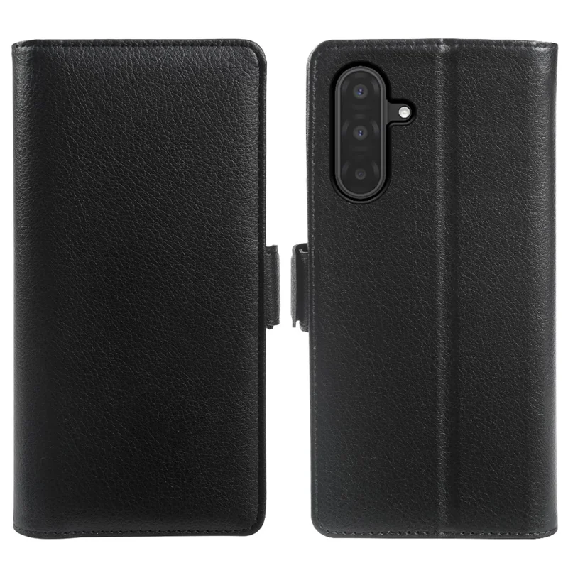 For Samsung Galaxy A17 5G  /  A17 4G Wallet Case with Dual Magnetic Clasp Litchi Textured Leather Flip Stand Phone Cover - Black