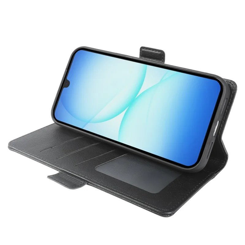 For Samsung Galaxy A17 5G  /  A17 4G Wallet Case with Dual Magnetic Clasp Litchi Textured Leather Flip Stand Phone Cover - Black