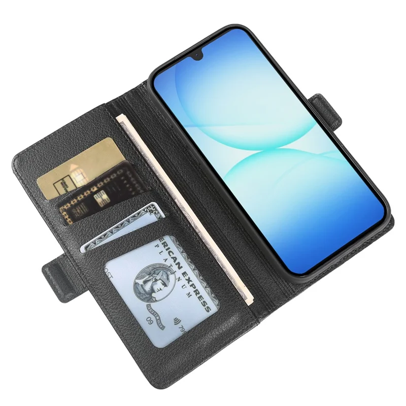 For Samsung Galaxy A17 5G  /  A17 4G Wallet Case with Dual Magnetic Clasp Litchi Textured Leather Flip Stand Phone Cover - Black