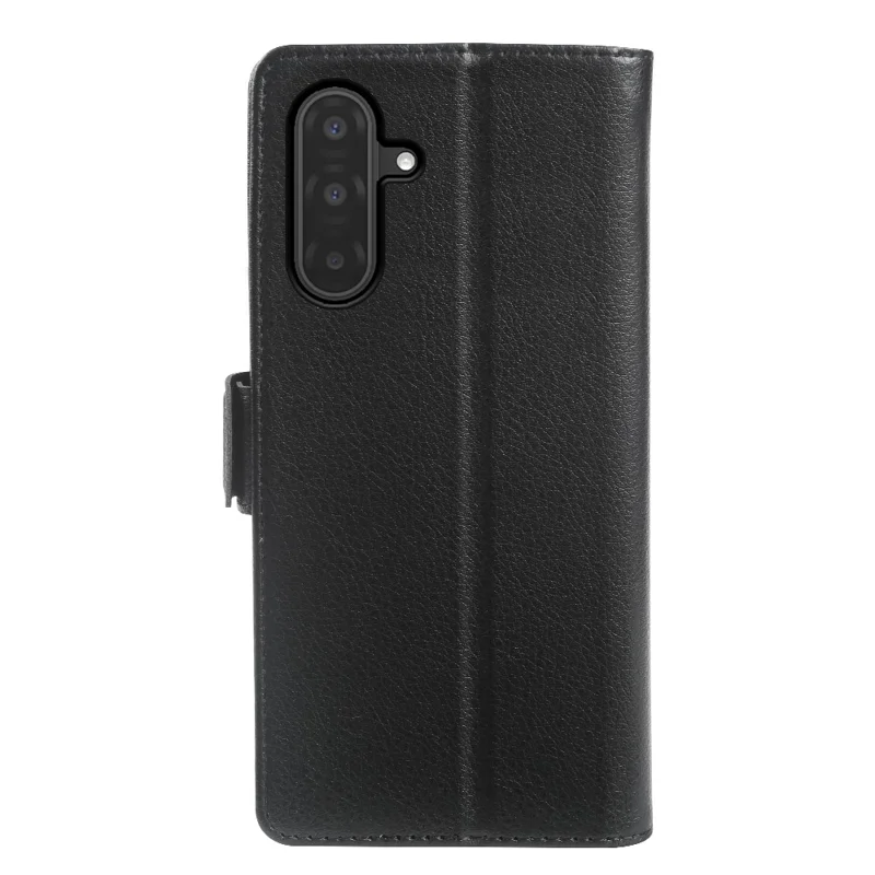 For Samsung Galaxy A17 5G  /  A17 4G Wallet Case with Dual Magnetic Clasp Litchi Textured Leather Flip Stand Phone Cover - Black