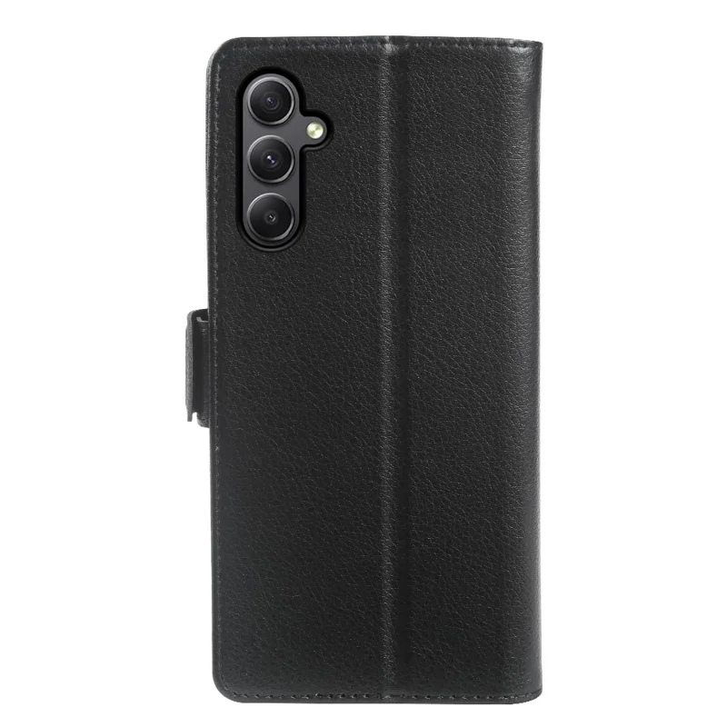 For Samsung Galaxy A34 5G Wallet Case with Dual Magnetic Clasp Litchi Textured Leather Flip Stand Phone Cover - Black