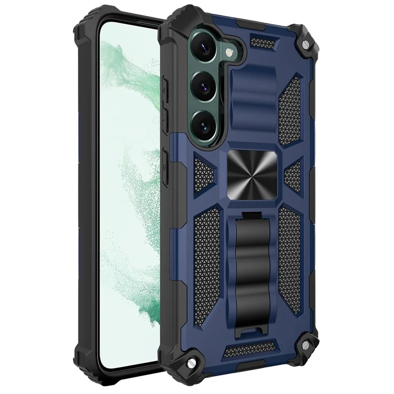 Pour Samsung Galaxy S23 Anti-scratch Phone Case Kickstand Soft Tpu + Hard PC Military Shockproof Phone Téléphone - Bleu