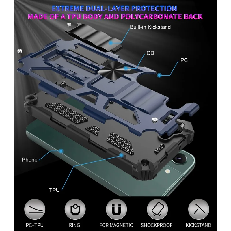 Pour Samsung Galaxy S23 Anti-scratch Phone Case Kickstand Soft Tpu + Hard PC Military Shockproof Phone Téléphone - Bleu