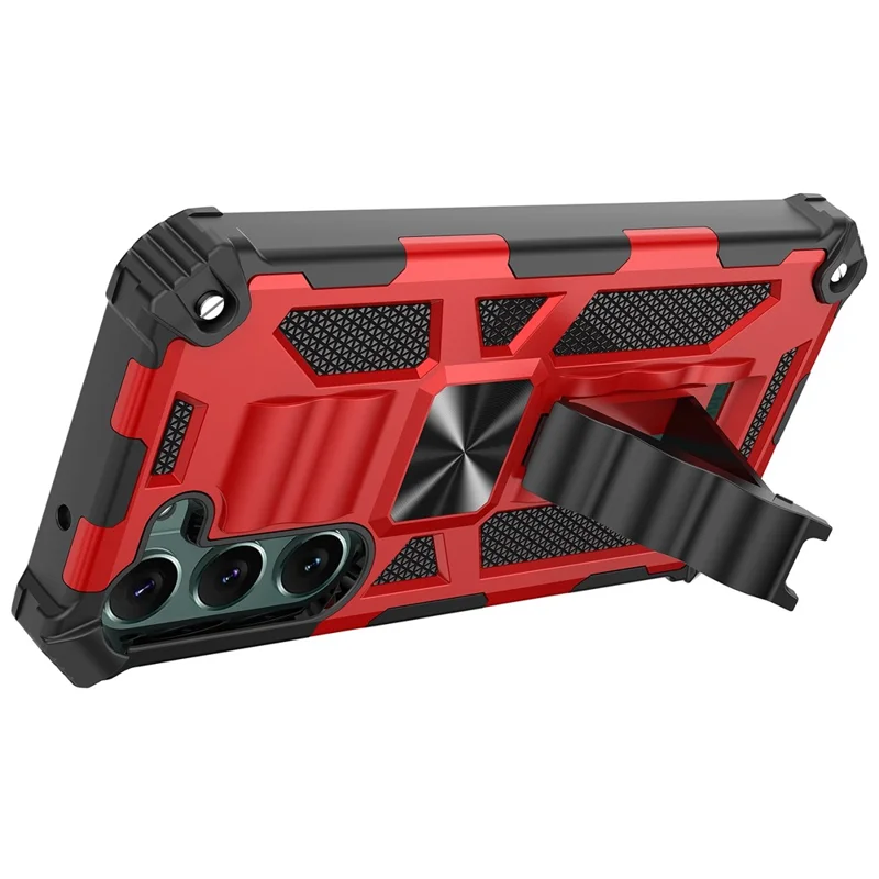 Для Samsung Galaxy S23 Anti-scratch Phone Case Kickstand Soft TPU+Hard PC Military Shockproof Phone Back Cover - Red