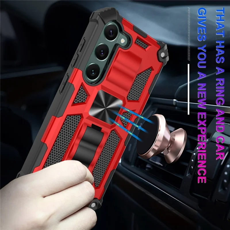 Для Samsung Galaxy S23 Anti-scratch Phone Case Kickstand Soft TPU+Hard PC Military Shockproof Phone Back Cover - Red