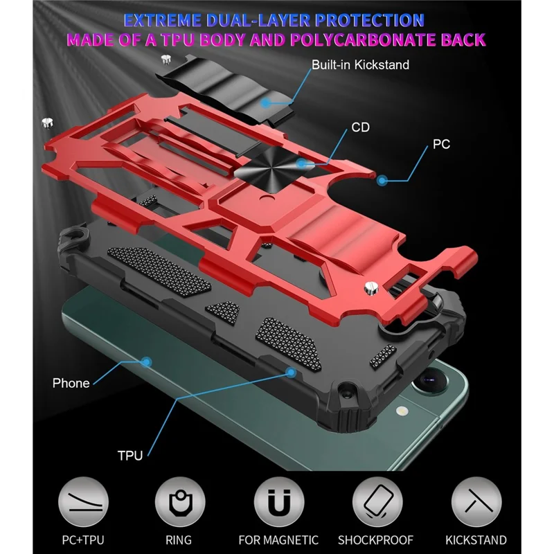 Для Samsung Galaxy S23 Anti-scratch Phone Case Kickstand Soft TPU+Hard PC Military Shockproof Phone Back Cover - Red