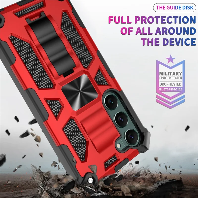 Для Samsung Galaxy S23 Anti-scratch Phone Case Kickstand Soft TPU+Hard PC Military Shockproof Phone Back Cover - Red
