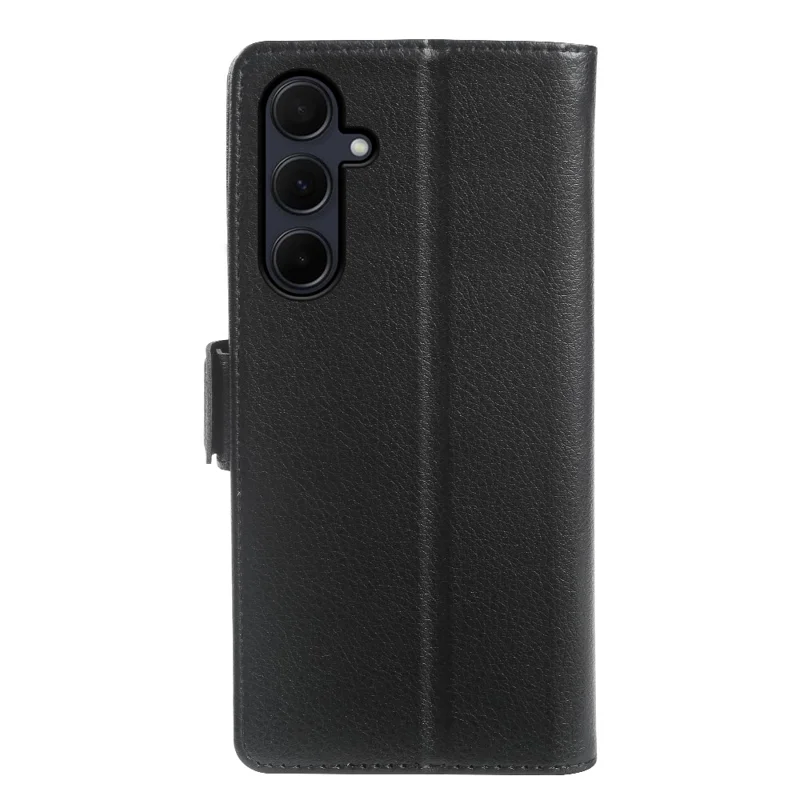 For Samsung Galaxy A35 5G Wallet Case with Dual Magnetic Clasp Litchi Textured Leather Flip Stand Phone Cover - Black