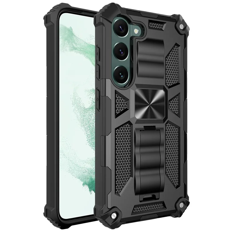 Obudowa tylna odporna na upadki z uchwytem do Samsung Galaxy S23+ miękka TPU + twarda PC wojskowa dwuwarstwowa ochrona etui na telefon - Czarny