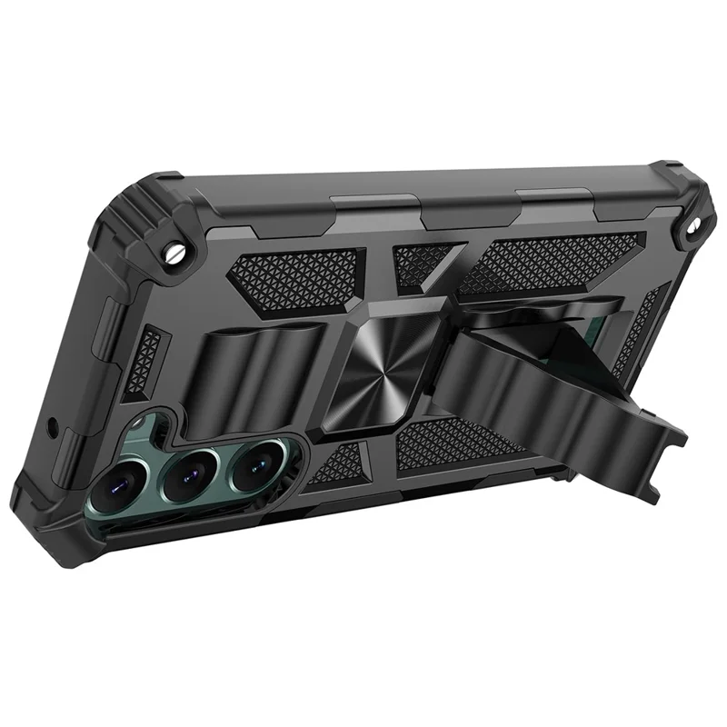 Obudowa tylna odporna na upadki z uchwytem do Samsung Galaxy S23+ miękka TPU + twarda PC wojskowa dwuwarstwowa ochrona etui na telefon - Czarny
