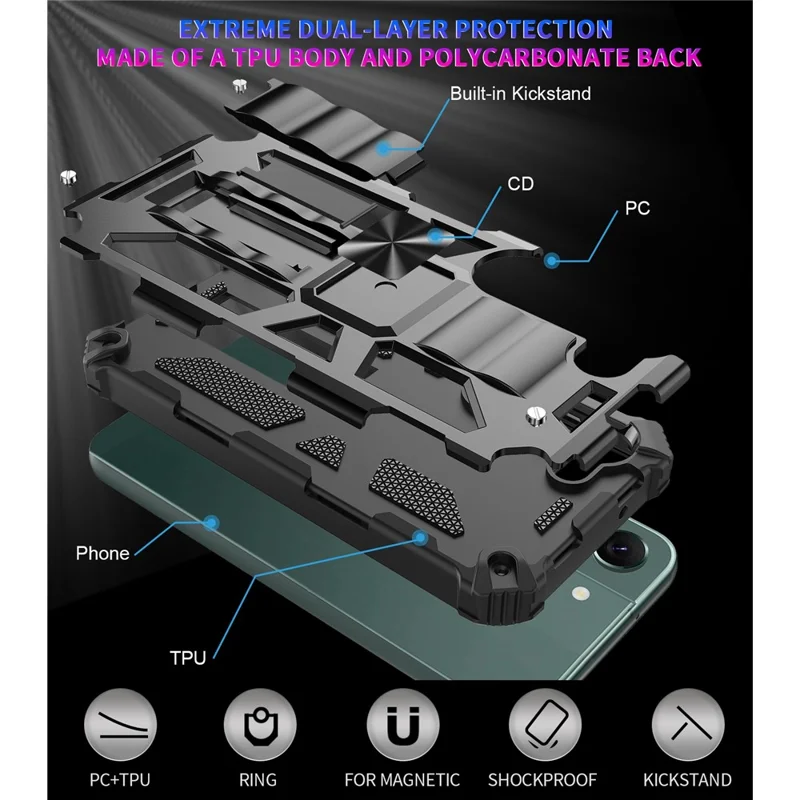 Obudowa tylna odporna na upadki z uchwytem do Samsung Galaxy S23+ miękka TPU + twarda PC wojskowa dwuwarstwowa ochrona etui na telefon - Czarny