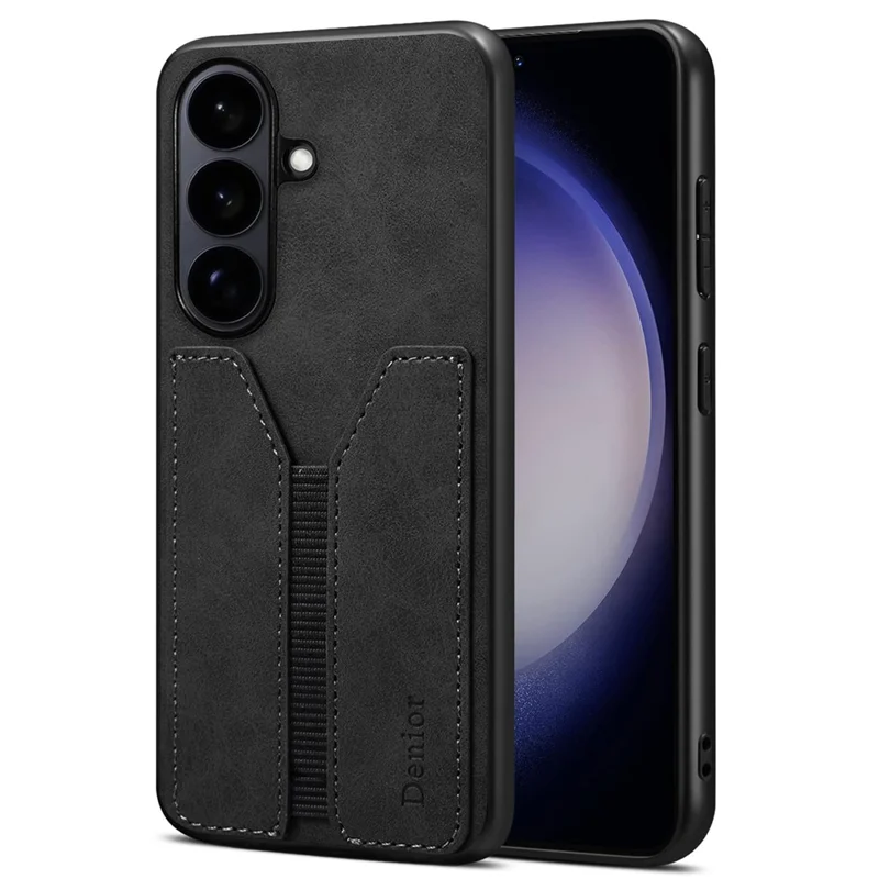 DENIOR لجهاز Samsung Galaxy S26+ غطاء واقي بحامل بطاقات مرن من جلد PU + غطاء من TPU + PC - أسود