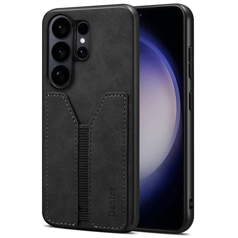 DENIOR Custodia per Samsung Galaxy S26 Ultra Supporto per Carte Elastico in Pelle PU + TPU + Cover per Telefono PC - Nero