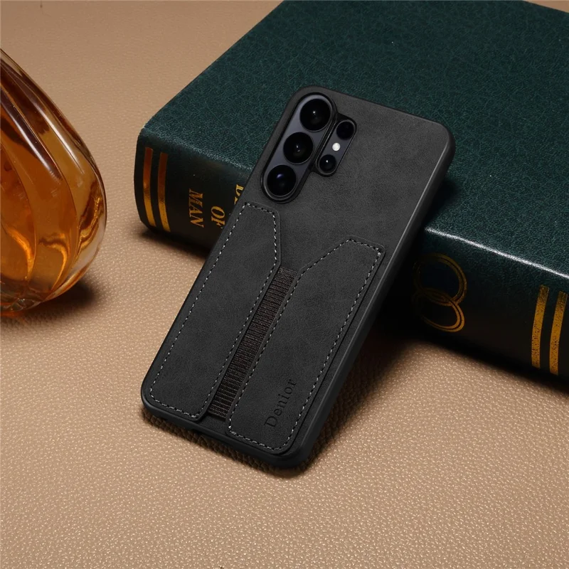 DENIOR Custodia per Samsung Galaxy S26 Ultra Supporto per Carte Elastico in Pelle PU + TPU + Cover per Telefono PC - Nero