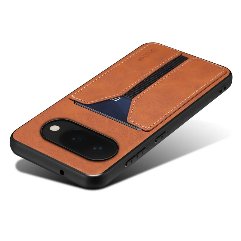 DENIOR لجهاز Google Pixel 10a غطاء هاتف بحامل بطاقات مرن من جلد PU + TPU + PC - بني