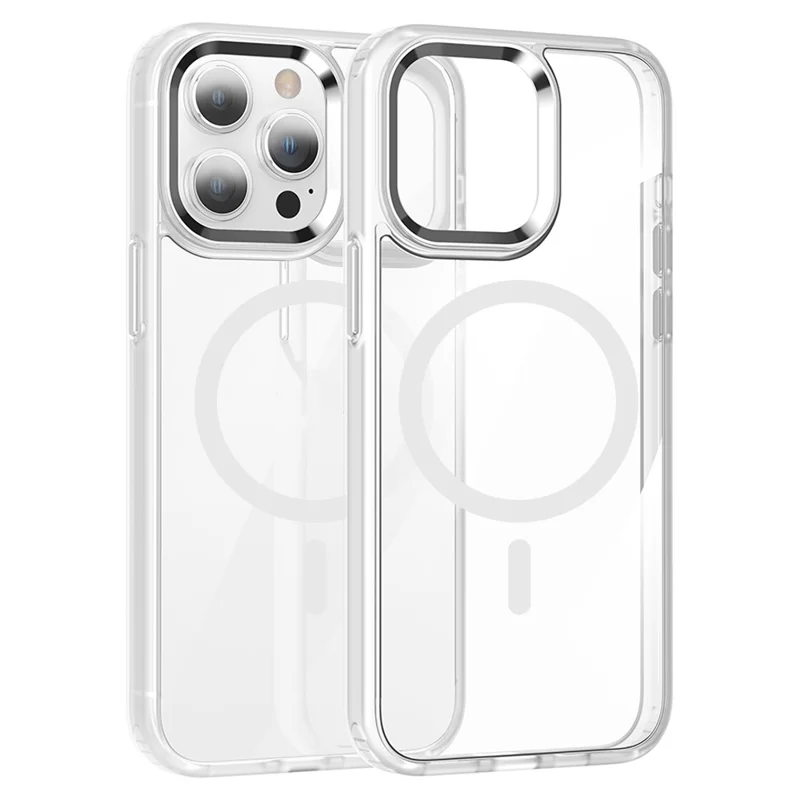 Coque magnétique pour iPhone 15 Pro Max, housse de protection transparente en TPU + PC compatible avec MagSafe - Blanc