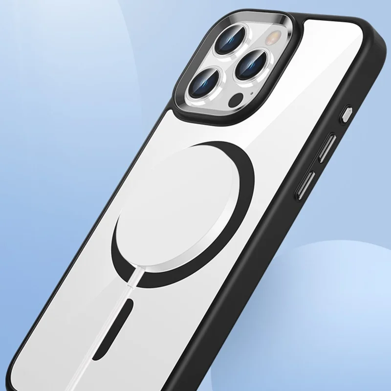 Coque magnétique pour iPhone 16 Pro Max, housse de protection transparente en TPU + PC compatible avec MagSafe - Blanc