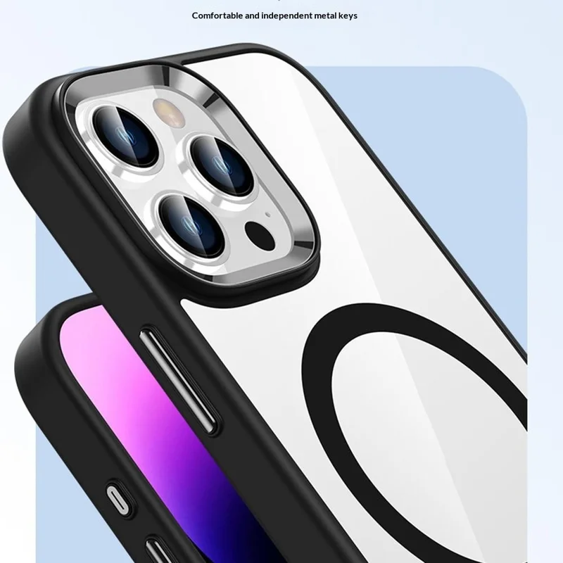 Coque magnétique pour iPhone 16 Pro Max, housse de protection transparente en TPU + PC compatible avec MagSafe - Blanc