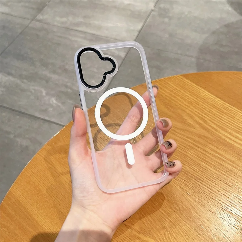 Coque magnétique pour iPhone 16, housse de protection transparente en TPU + PC compatible MagSafe - Blanc