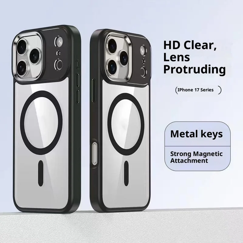 Coque magnétique pour iPhone 17 Pro Max, housse de protection transparente en TPU + PC compatible avec MagSafe - Noir