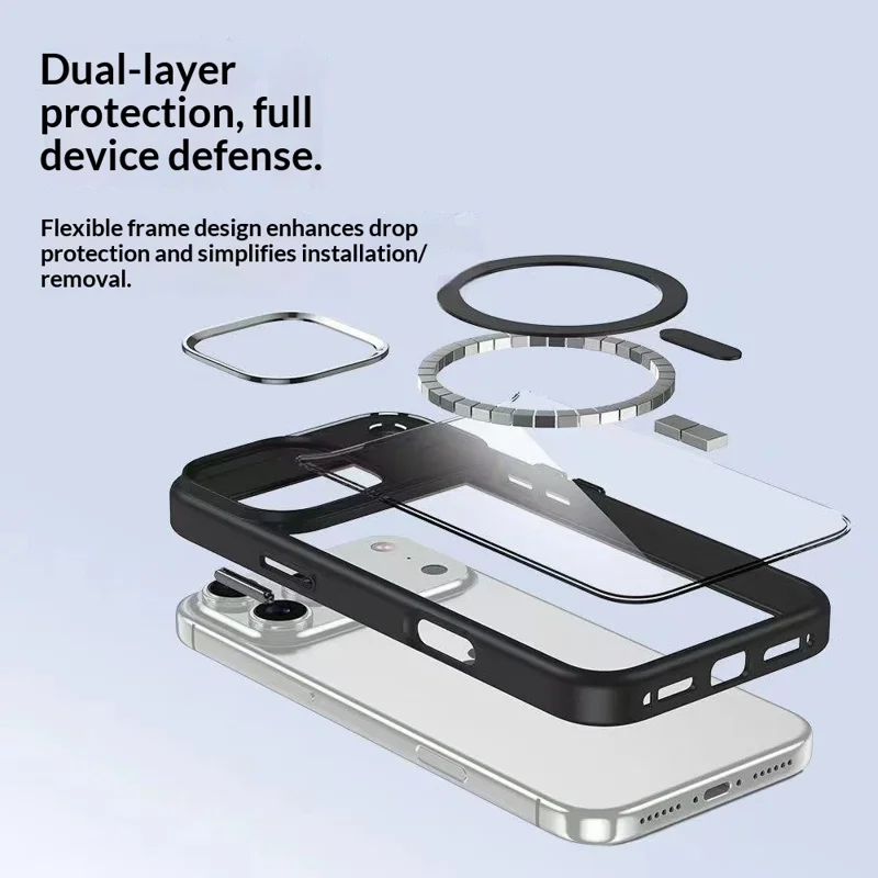 Coque magnétique pour iPhone 17 Pro Max, housse de protection transparente en TPU + PC compatible avec MagSafe - Noir