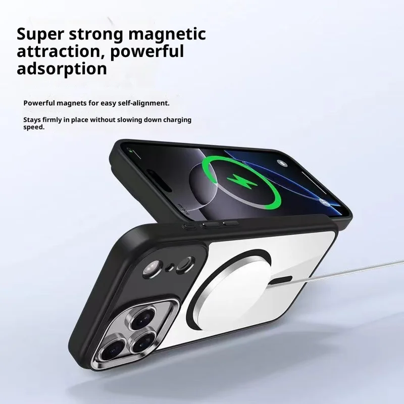 Coque magnétique pour iPhone 17 Pro Max, housse de protection transparente en TPU + PC compatible avec MagSafe - Noir