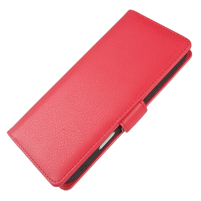 Étui portefeuille pour iPhone 17 Pro avec double fermoir magnétique, housse rabattable en cuir texturé type lychee - Rouge