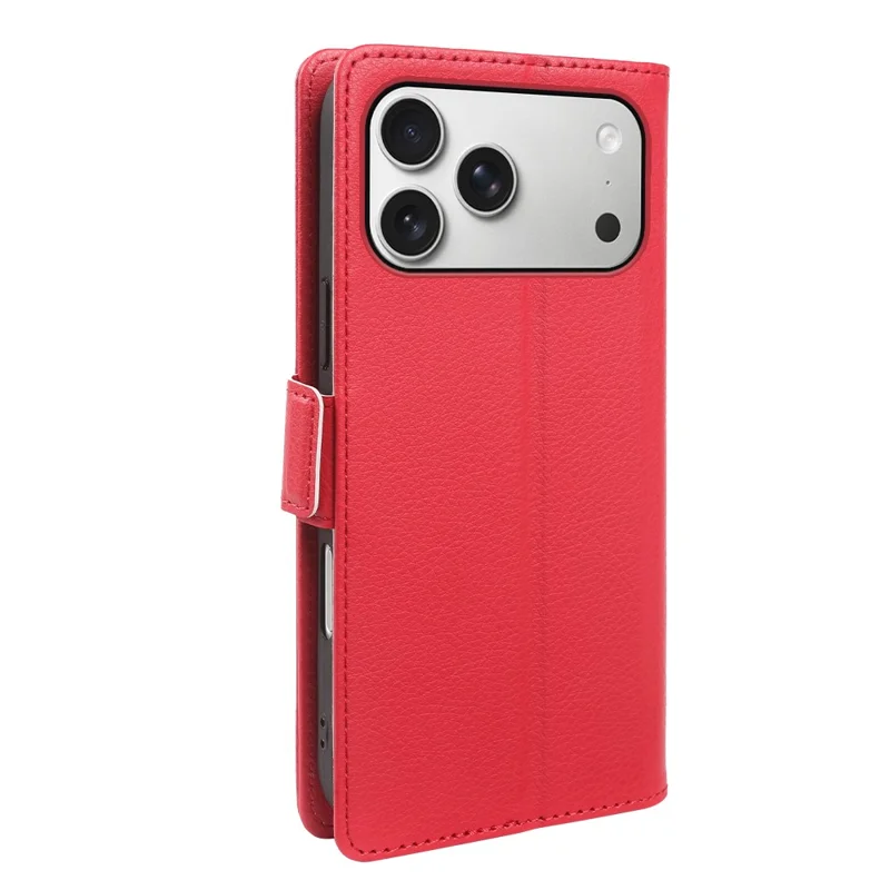 Étui portefeuille pour iPhone 17 Pro avec double fermoir magnétique, housse rabattable en cuir texturé type lychee - Rouge