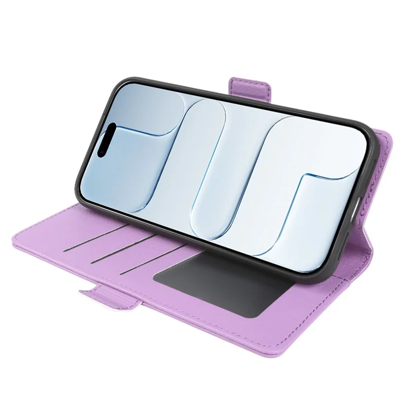 For iPhone Air Wallet Case with Dual Magnetic Clasp Litchi Textured Leather Flip Stand Phone Cover - Purple