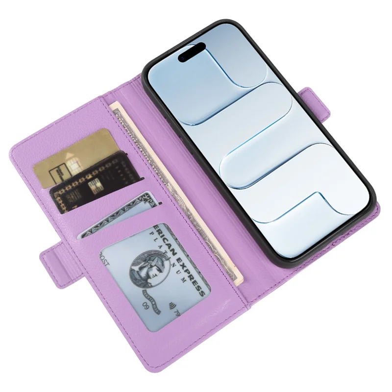 For iPhone Air Wallet Case with Dual Magnetic Clasp Litchi Textured Leather Flip Stand Phone Cover - Purple