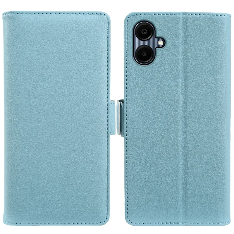 For Samsung Galaxy A06 5G Wallet Case with Dual Magnetic Clasp Litchi Textured Leather Flip Stand Phone Cover - Blue