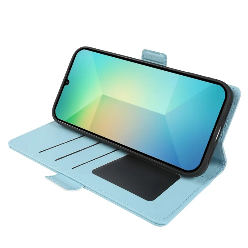 For Samsung Galaxy A06 5G Wallet Case with Dual Magnetic Clasp Litchi Textured Leather Flip Stand Phone Cover - Blue