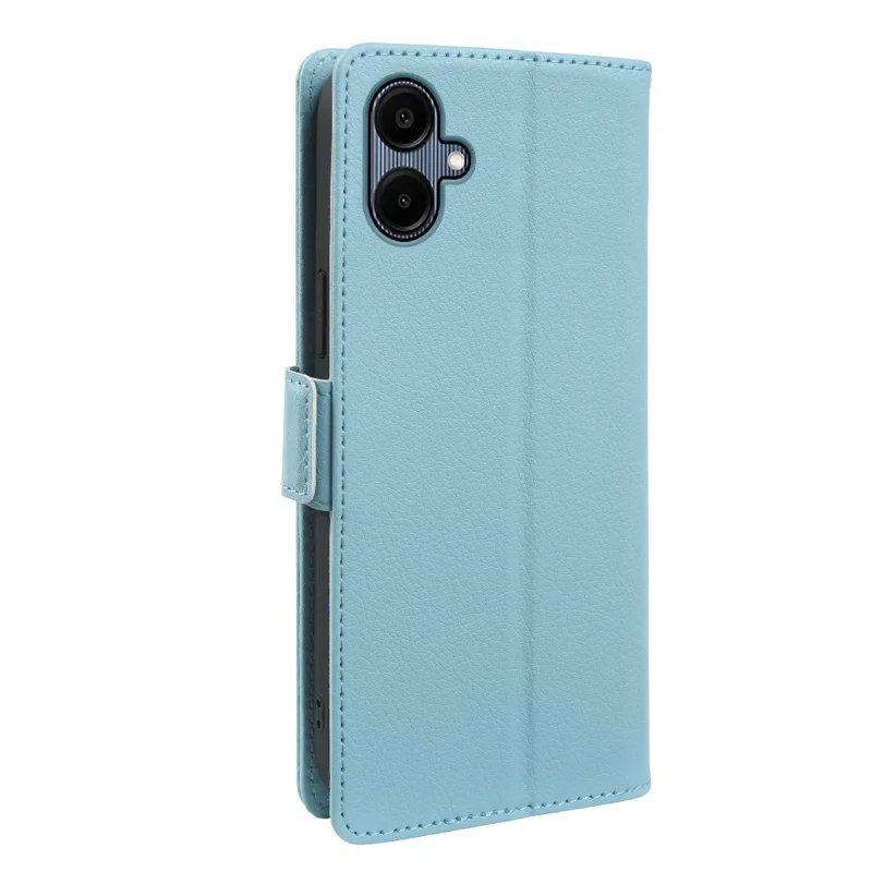 For Samsung Galaxy A06 5G Wallet Case with Dual Magnetic Clasp Litchi Textured Leather Flip Stand Phone Cover - Blue