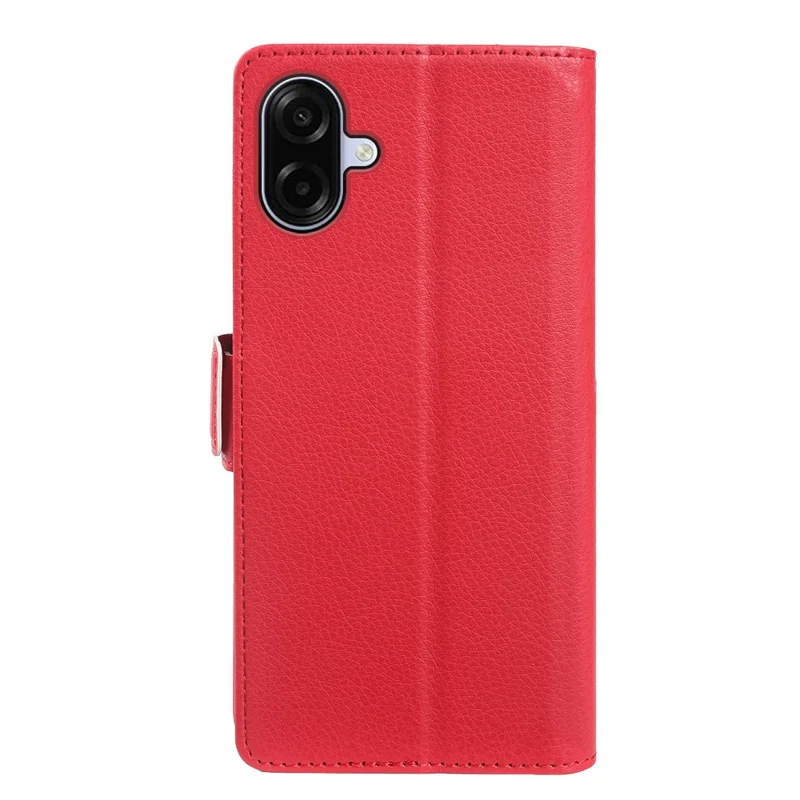 For Samsung Galaxy A07 4G Wallet Case with Dual Magnetic Clasp Litchi Textured Leather Flip Stand Phone Cover - Red