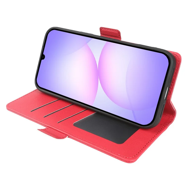 For Samsung Galaxy A07 4G Wallet Case with Dual Magnetic Clasp Litchi Textured Leather Flip Stand Phone Cover - Red