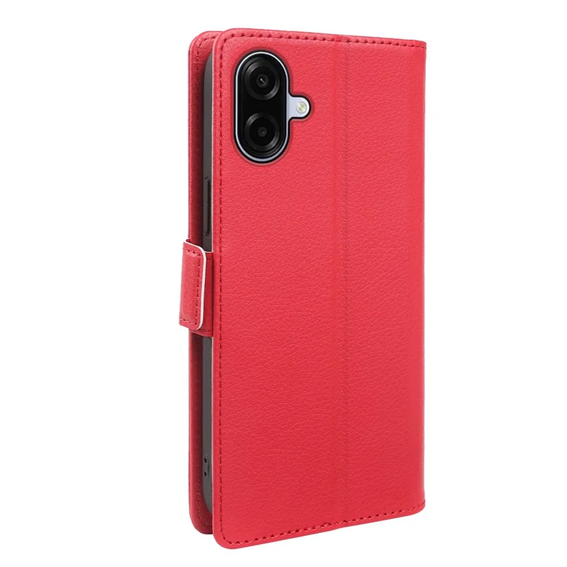 For Samsung Galaxy A07 4G Wallet Case with Dual Magnetic Clasp Litchi Textured Leather Flip Stand Phone Cover - Red