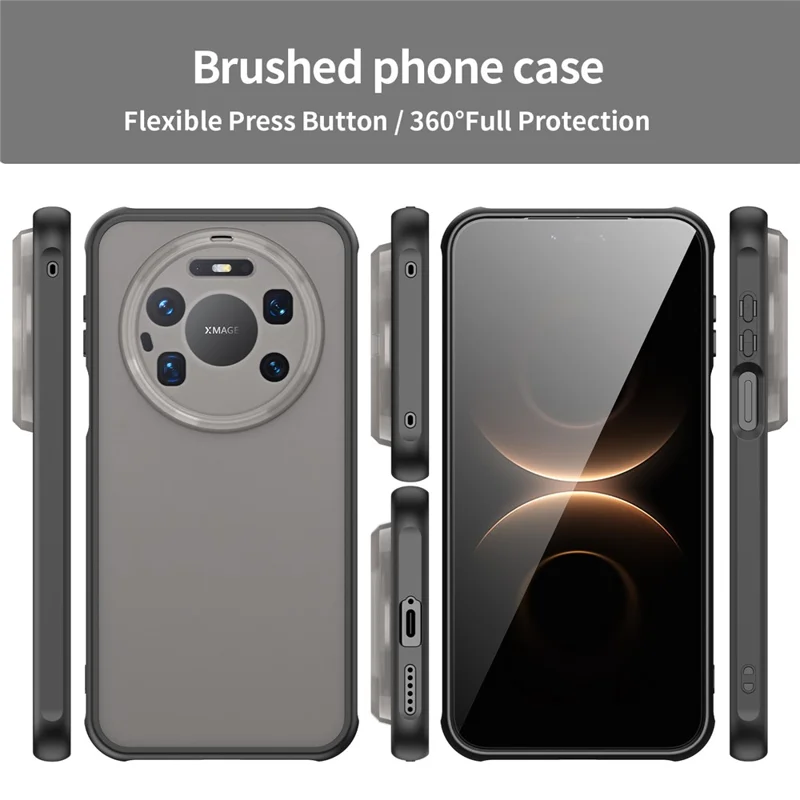 Coque pour Huawei Mate 80 Pro Max, Coque Antichute avec Airbags, Arrière Translucide Mat en PC + TPU - Noir