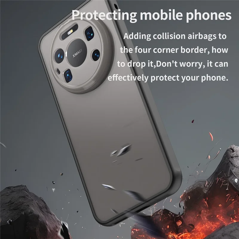 Coque pour Huawei Mate 80 Pro Max, Coque Antichute avec Airbags, Arrière Translucide Mat en PC + TPU - Noir