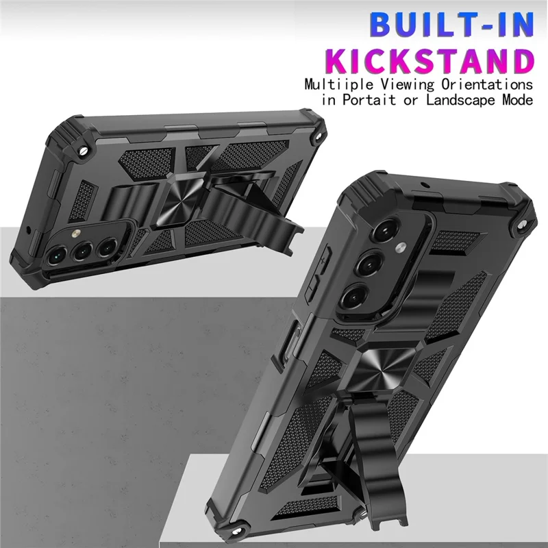 Cover per Samsung Galaxy A14 5G / 4G, Custodia Antiurto con Supporto, Morbido TPU + PC Rigido - Nero
