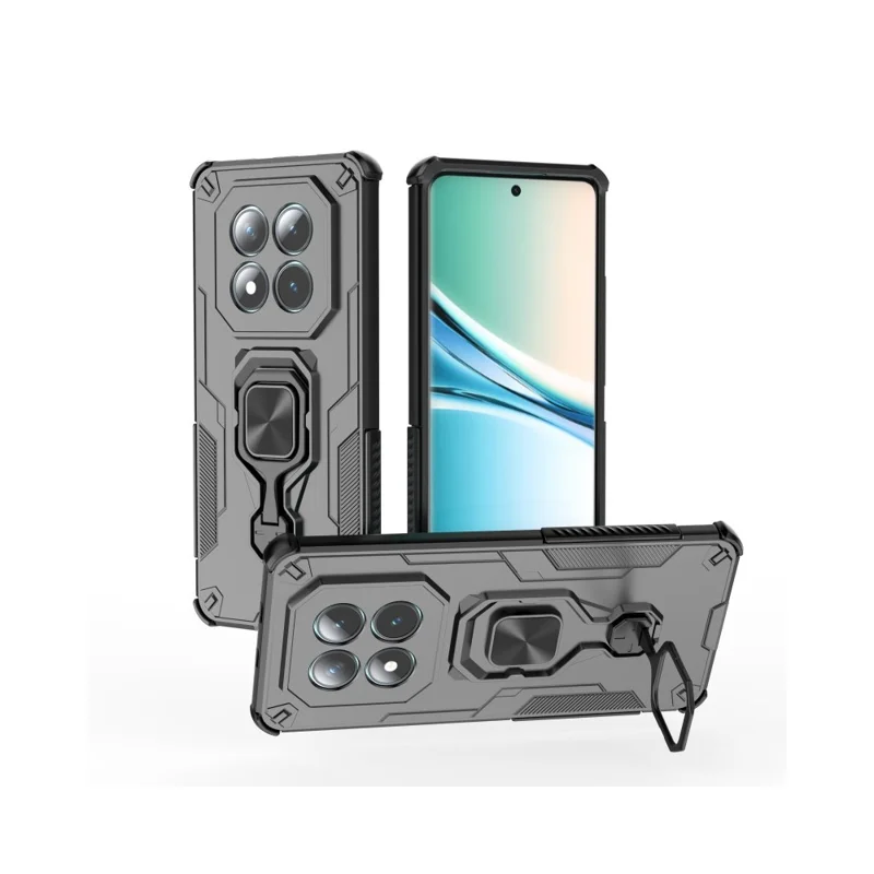 Für Xiaomi Redmi Note 15 5G (Global) Handyhülle WANLONFENG PC TPU Rückseite mit Ständer und gehärtetem Glas - Schwarz