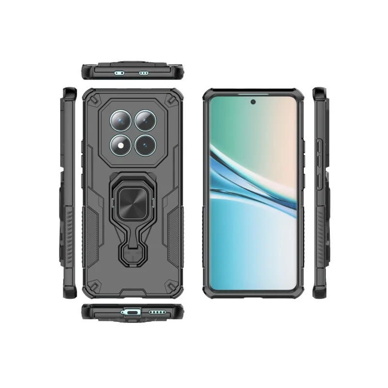 Für Xiaomi Redmi Note 15 5G (Global) Handyhülle WANLONFENG PC TPU Rückseite mit Ständer und gehärtetem Glas - Schwarz